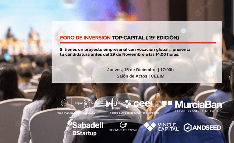Murcia-Ban organiza su 19º Top Capital y busca 5 startups abiertas a la financiación